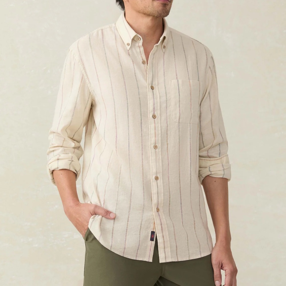 Faherty Long-Sleeve Breeze Shirt - Cloud Beach Stripe NWT